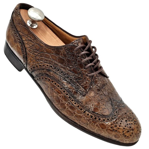 a. testoni Other - Vintage Full Alligator Italy A.Testoni Men's 8.5 Bronze Brown Exotic Dress Shoes